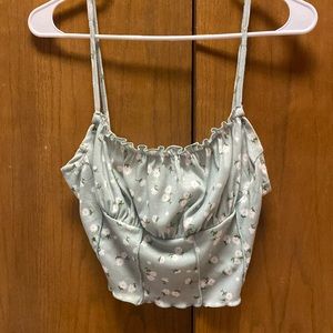 Green Crop Top with White Flowers